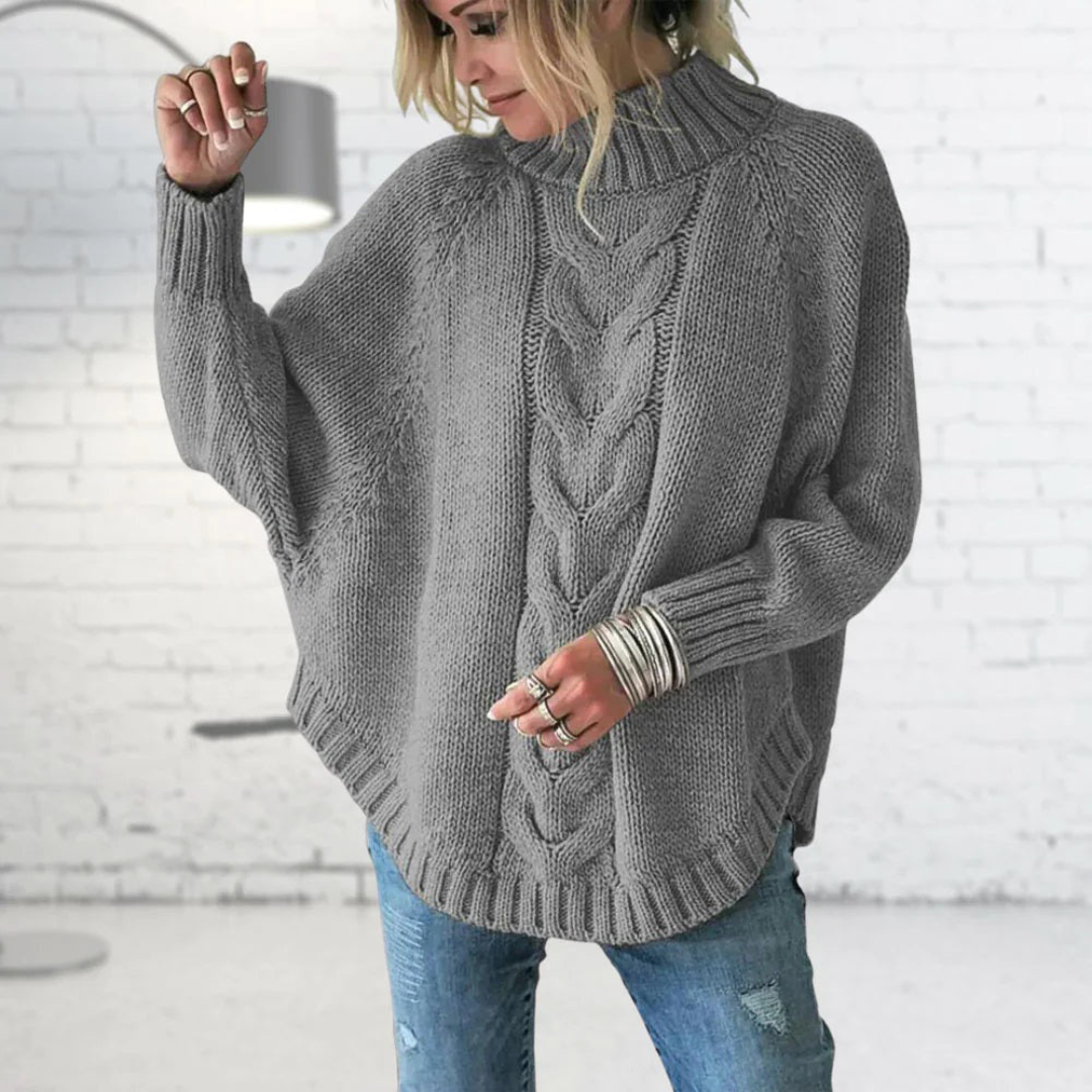 Diane | Pull élégant oversize en maille torsadée à col montant pour femme