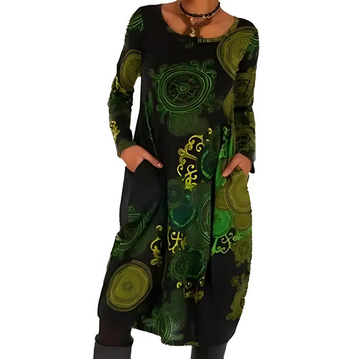 Émérance | Robe élégante longue bohème à manches longues et poches pour femme