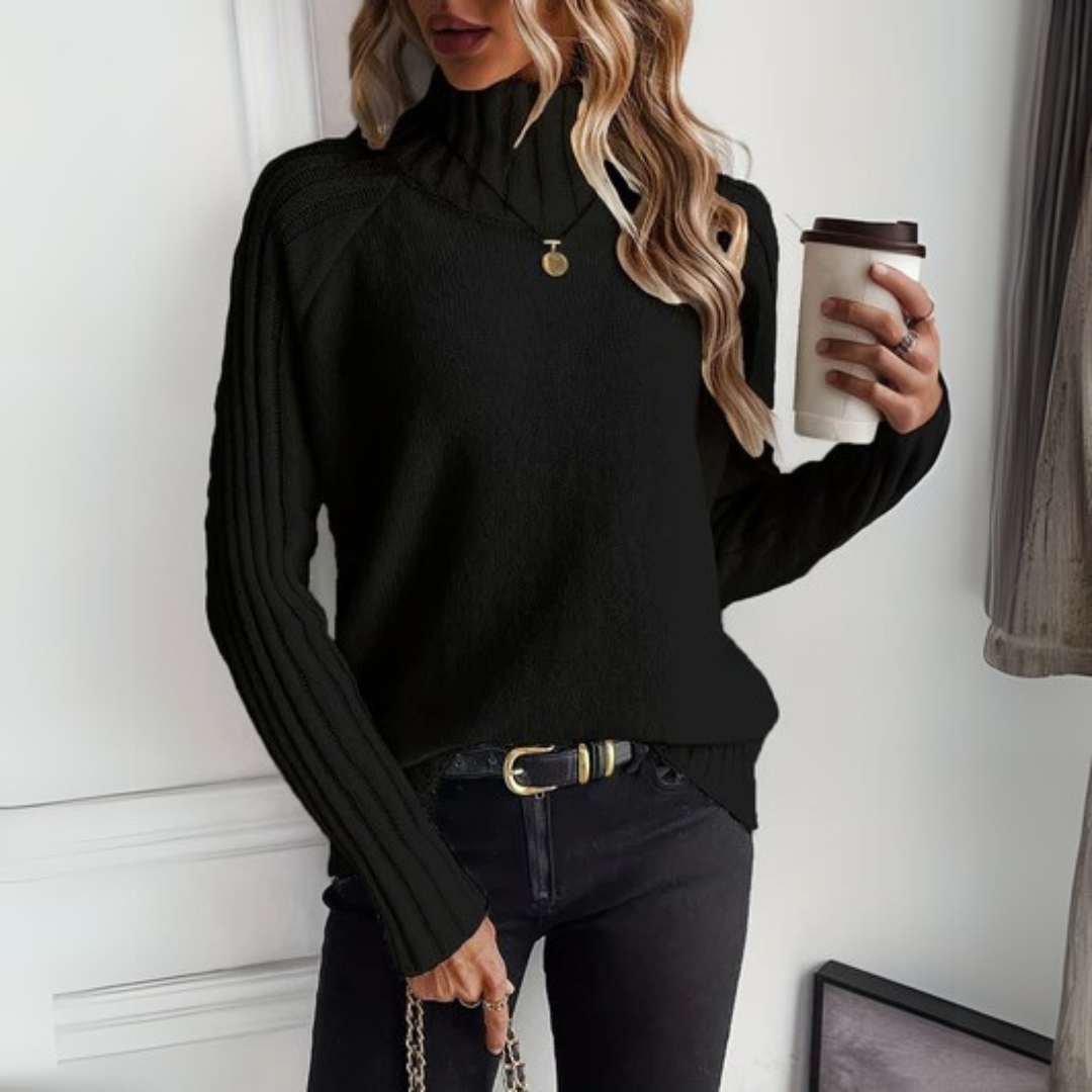Lorraine | Pull chic à col roulé en maille côtelée à manches longues rayées pour femme