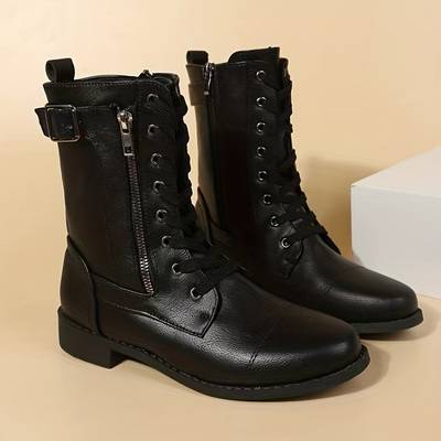 Lorette | Bottes chic en cuir synthétique à lacets et fermeture éclair pour femme