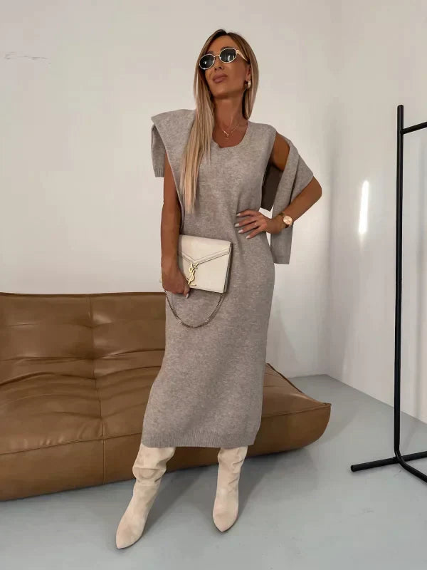 Olympe | Ensemble deux pièces chic en maille robe pull sans manches et pull à col roulé pour femme