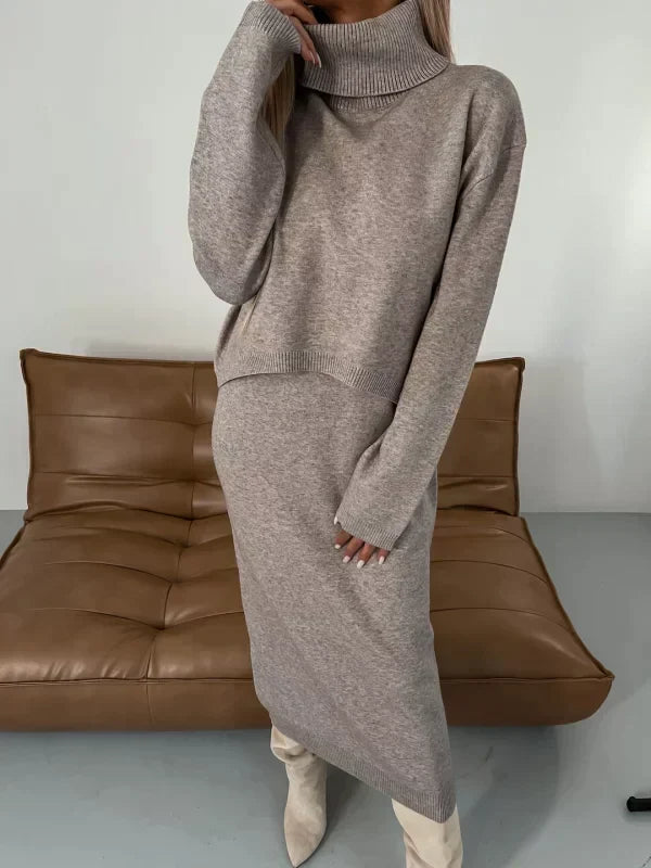 Olympe | Ensemble deux pièces chic en maille robe pull sans manches et pull à col roulé pour femme