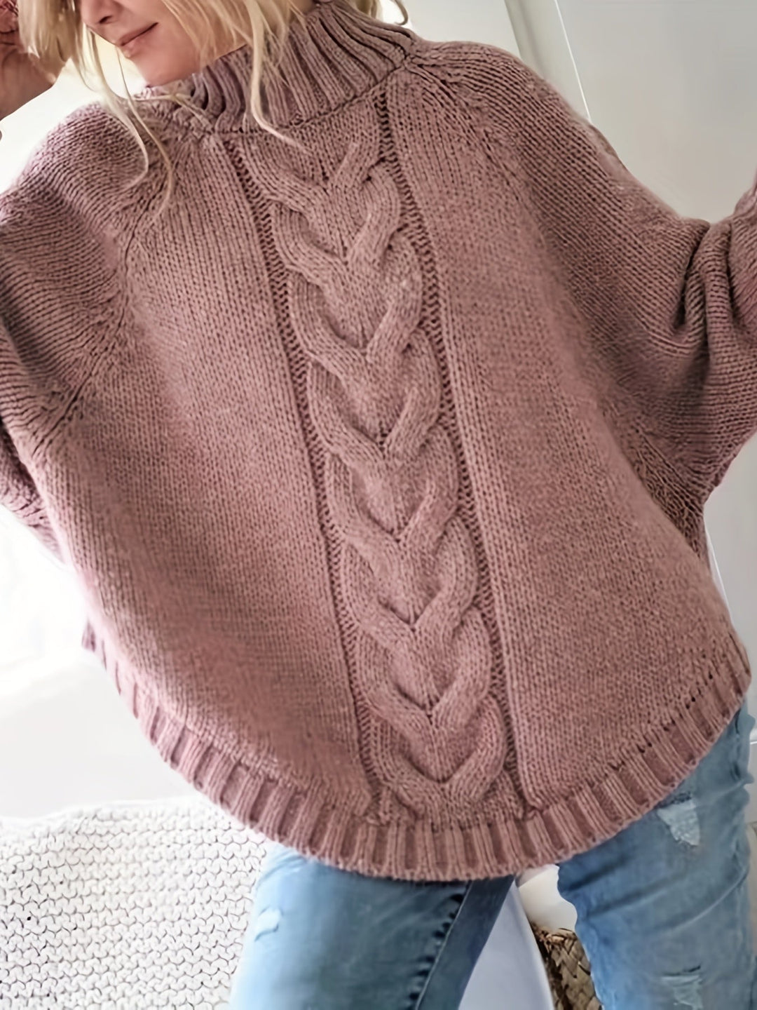 Claire | Pull élégant torsadé à col montant pour femme