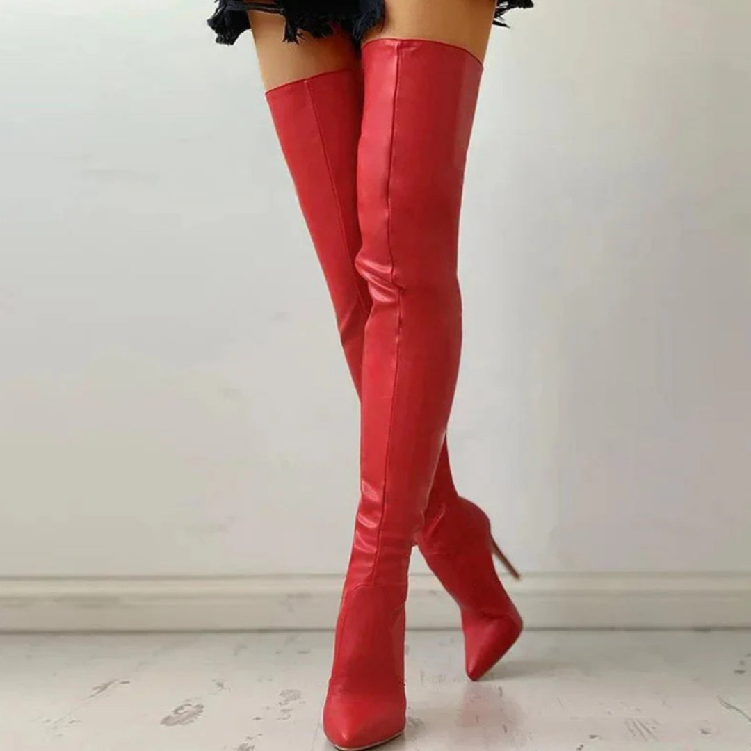 Yseult | Cuissardes élégantes rouges à talon aiguille pour femme