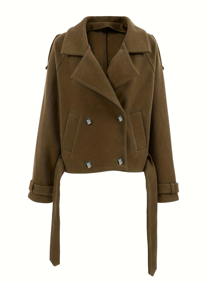 Swann | Caban chic oversize en laine marron à double boutonnage pour femme