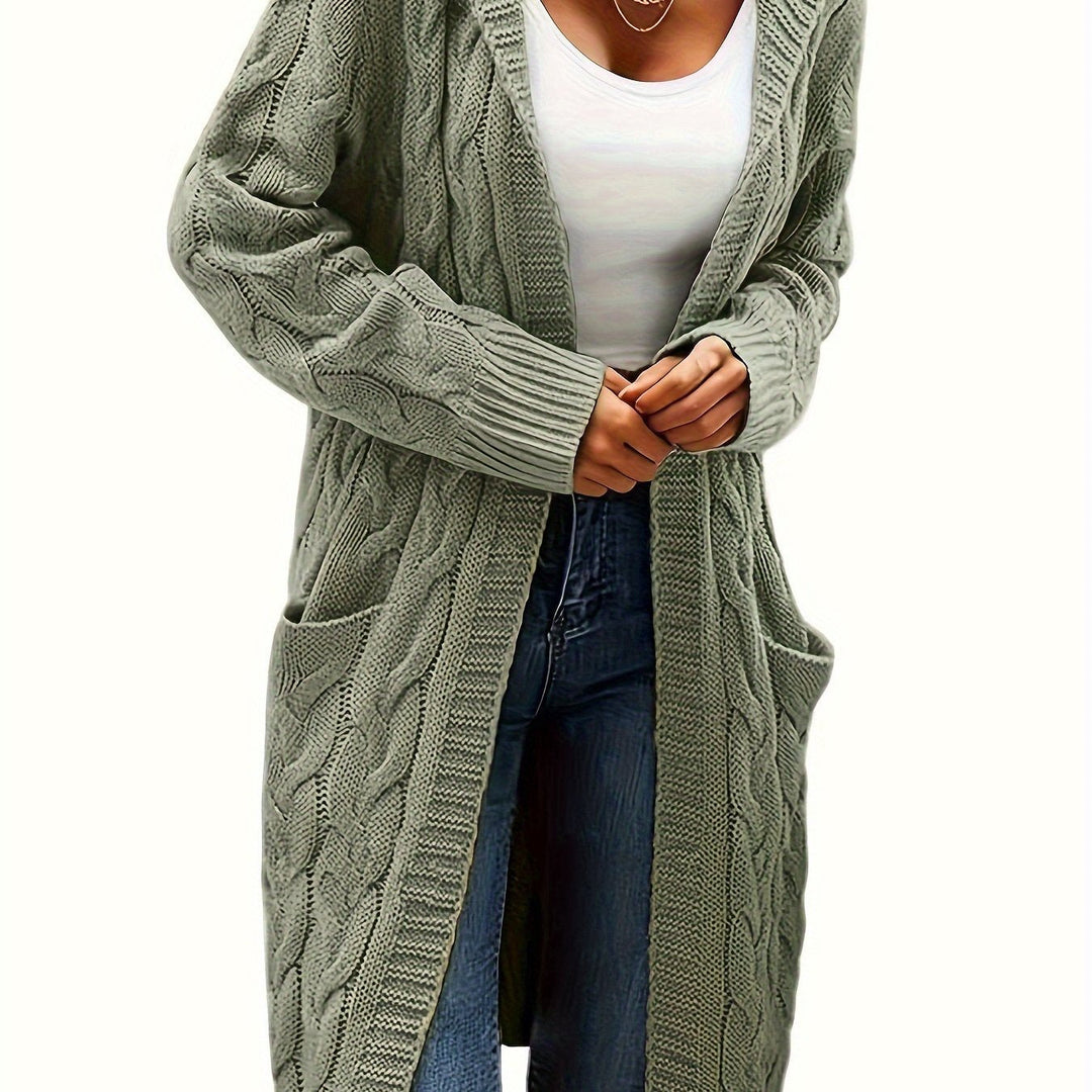 Chloé | Gilet long chic en maille torsadée à capuche pour femme