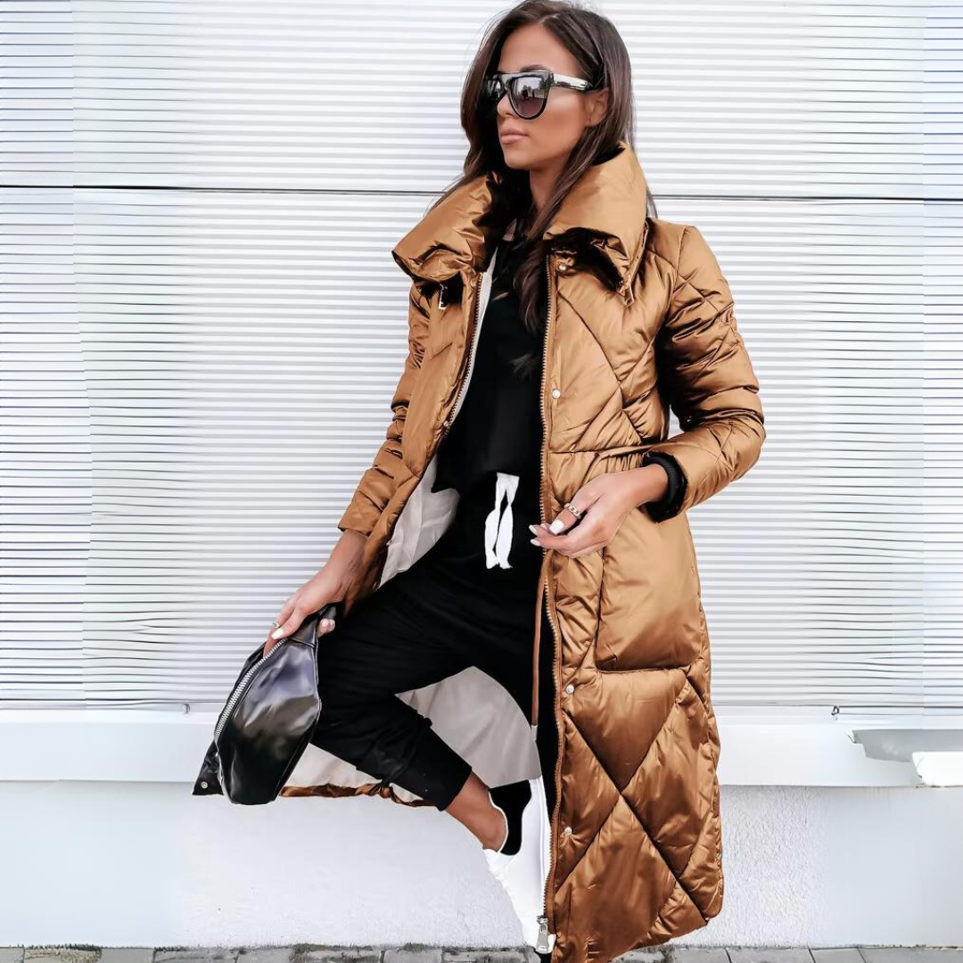 Aline | Veste élégante matelassée longue à col montant pour femme