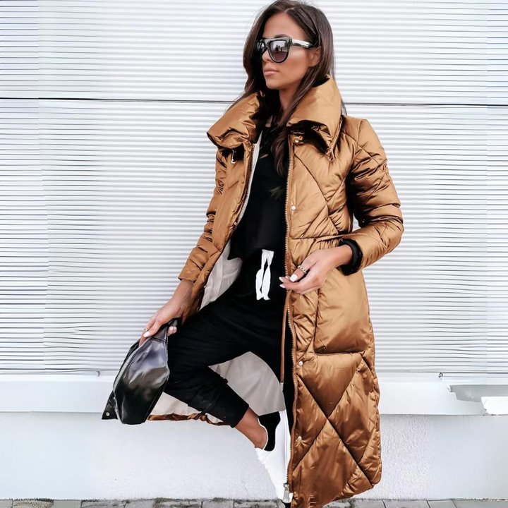 Aline | Veste élégante matelassée longue à col montant pour femme