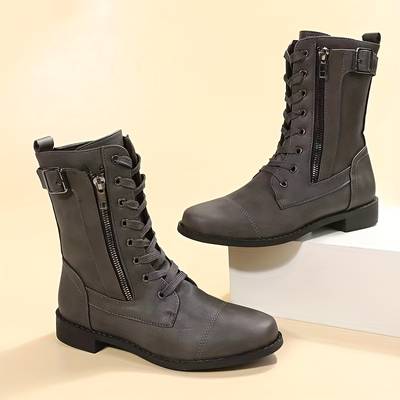 Lorette | Bottes chic en cuir synthétique à lacets et fermeture éclair pour femme
