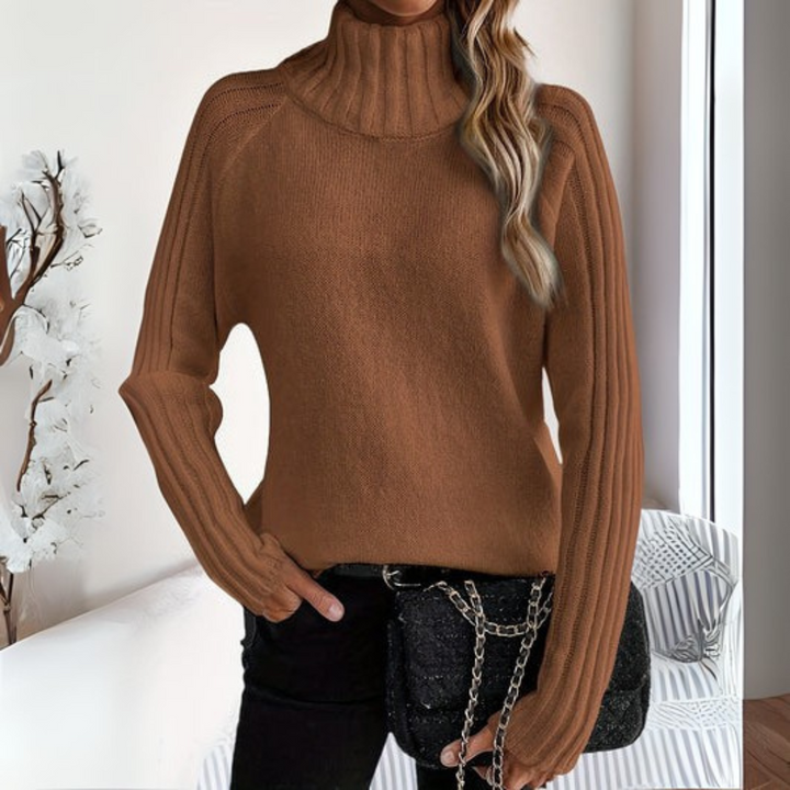 Lorraine | Pull chic à col roulé en maille côtelée à manches longues rayées pour femme