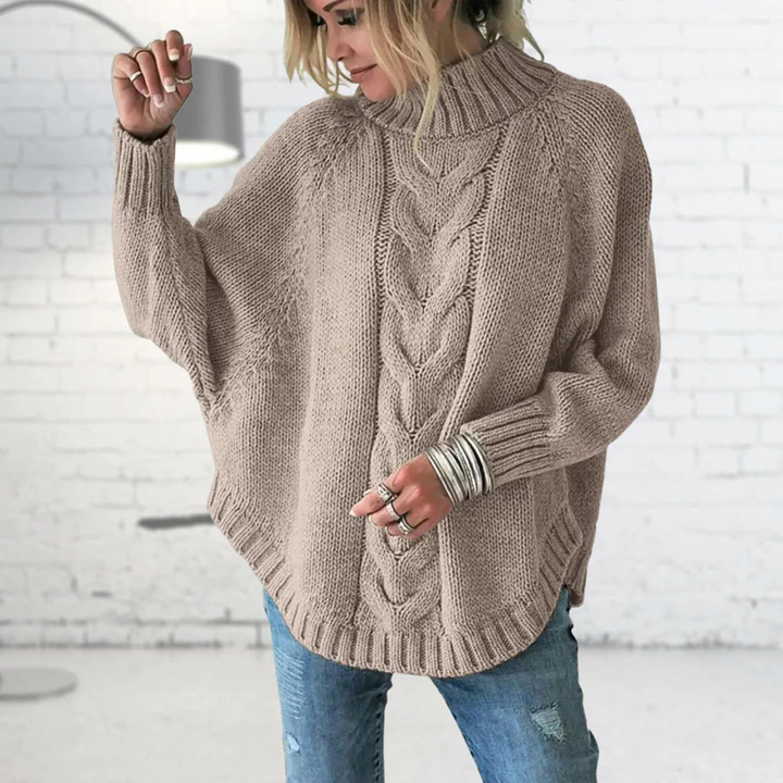 Diane | Pull élégant oversize en maille torsadée à col montant pour femme