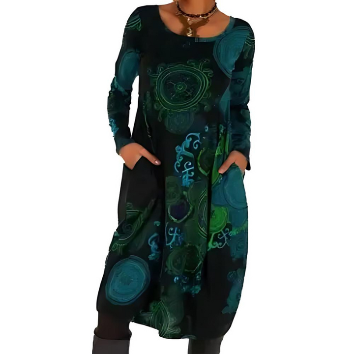 Émérance | Robe élégante longue bohème à manches longues et poches pour femme