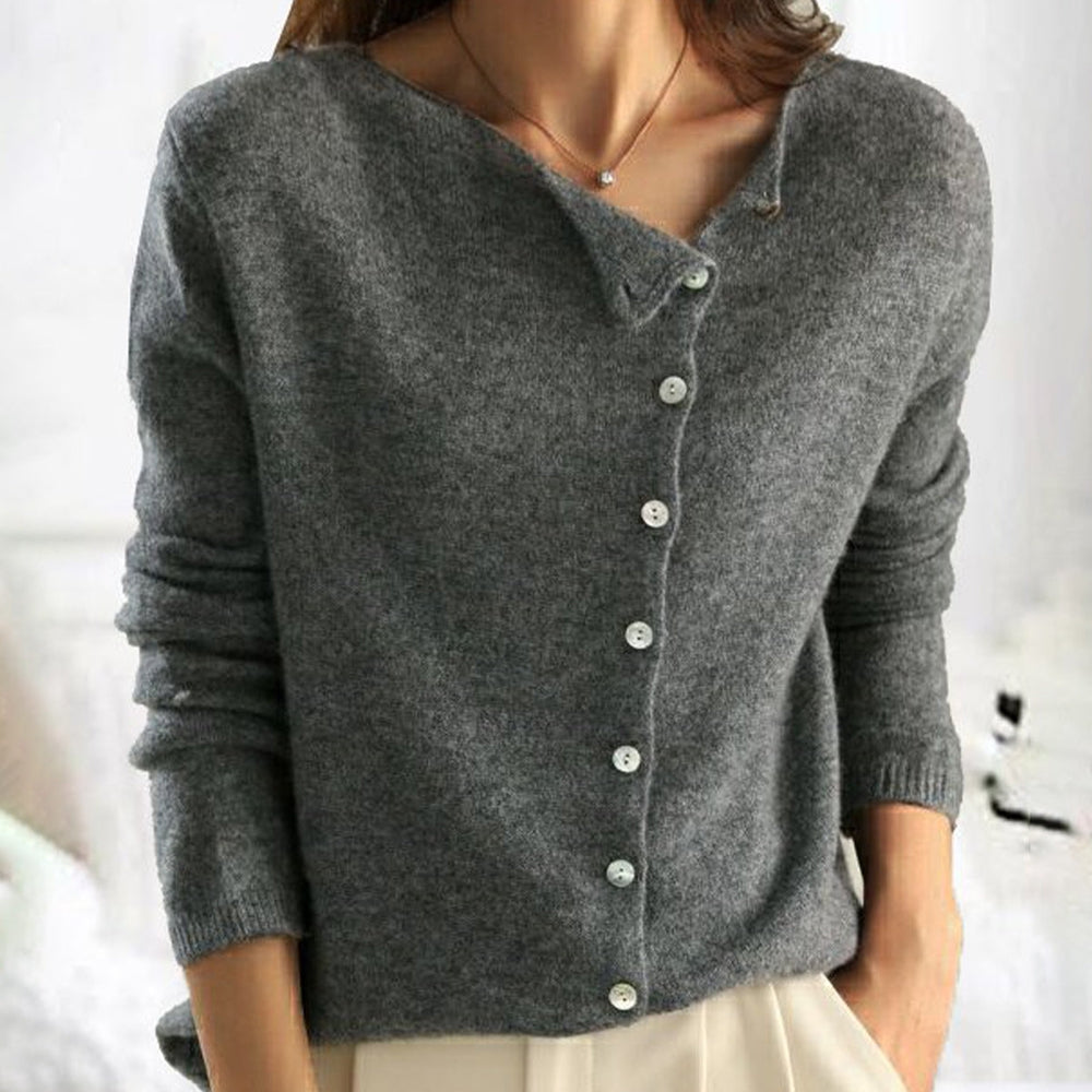 Théa | Cardigan chic en maille cachemire col V à boutons pour femme