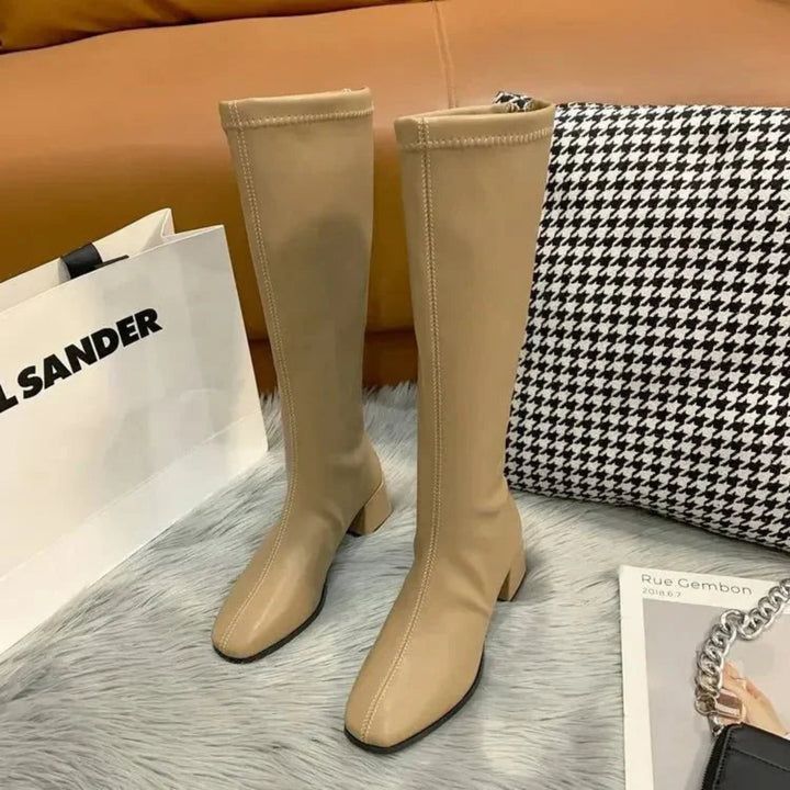 Lorène | Bottes chic chaussettes hautes à talon et bout carré pour femme