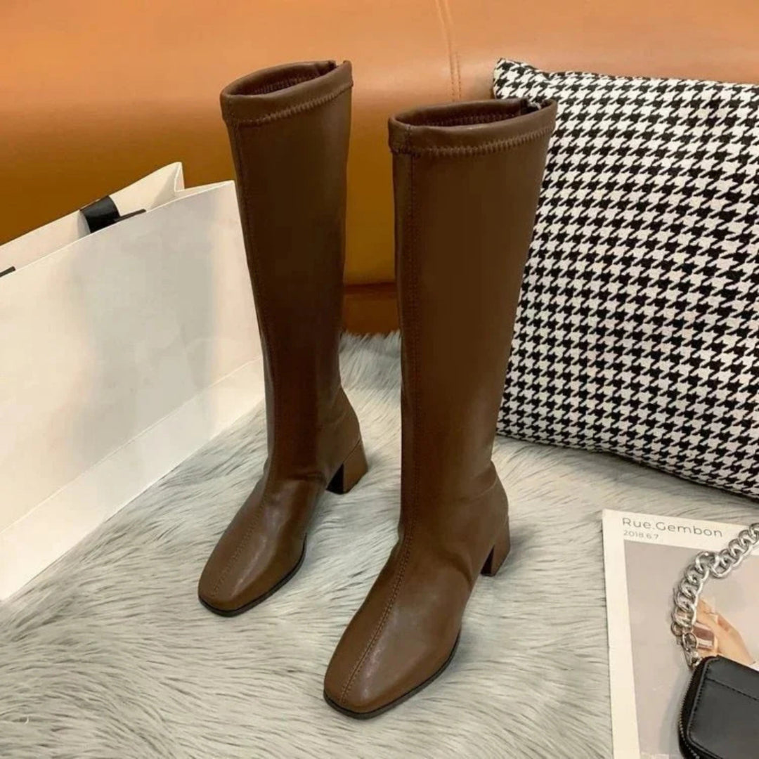 Lorène | Bottes chic chaussettes hautes à talon et bout carré pour femme