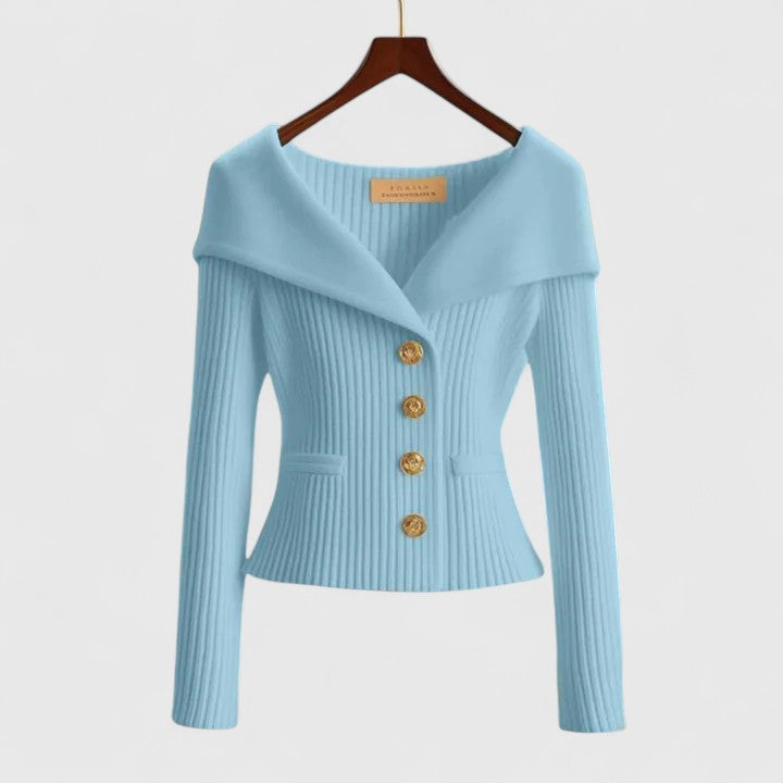 Priscille | Cardigan élégant en maille côtelée à col châle pour femme