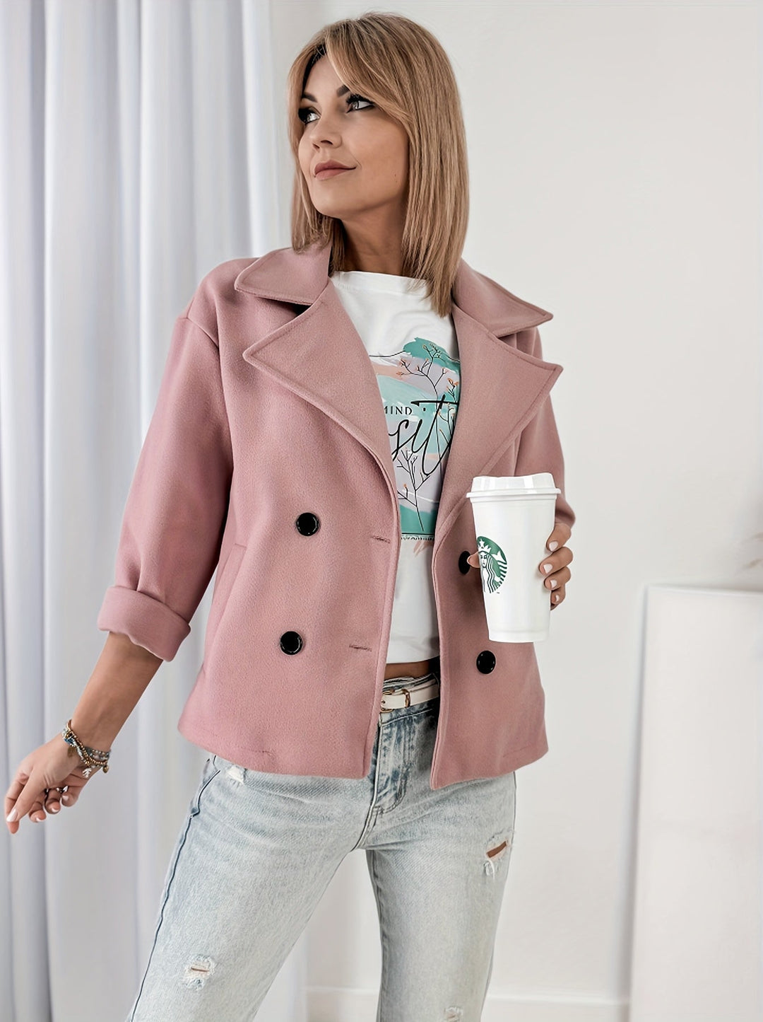 Paloma | Caban chic court oversize à double boutonnage pour femme