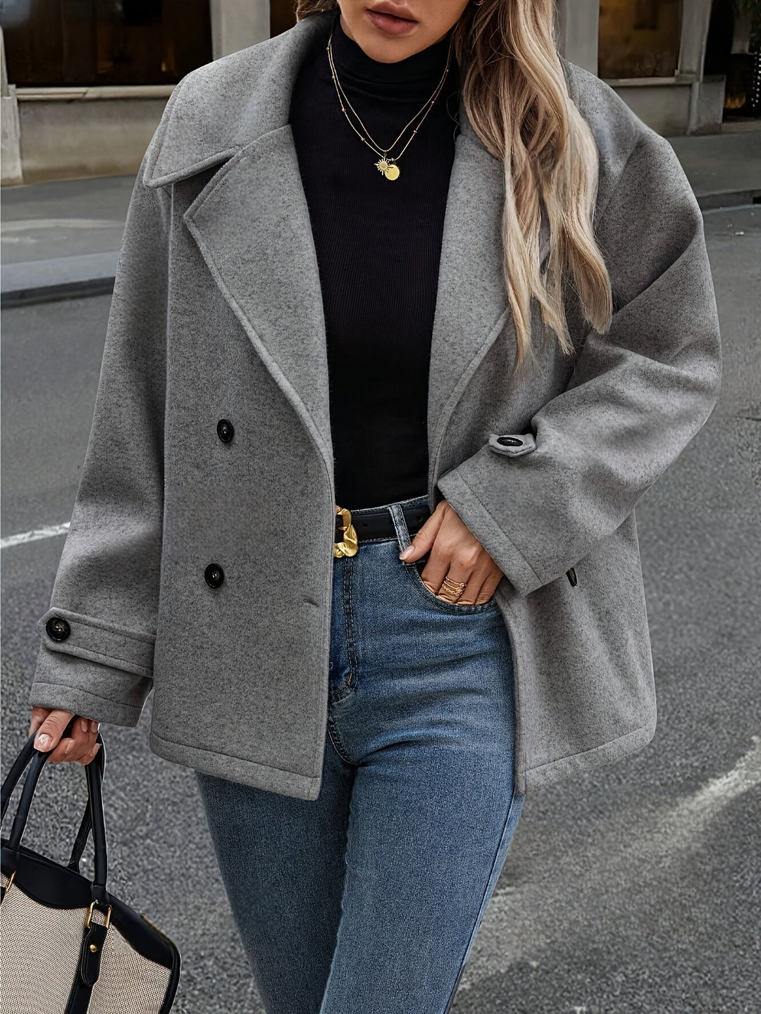 Nine | Caban chic oversize en laine à double boutonnage pour femme