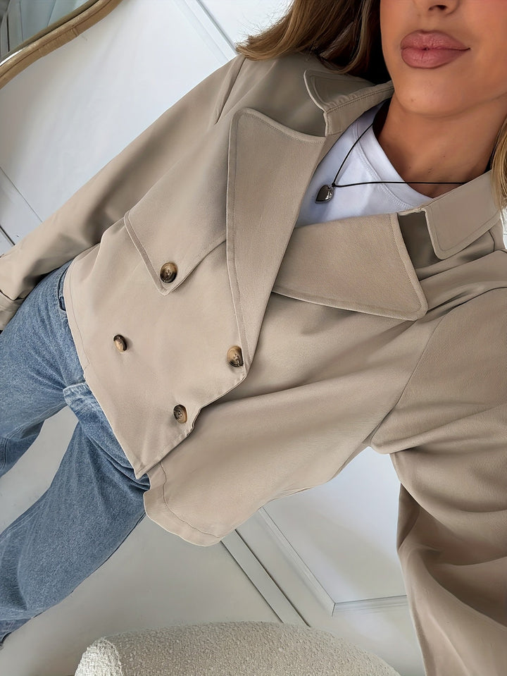 Marcelle | Caban chic court kaki à double boutonnage pour femme