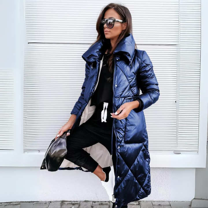 Aline | Veste élégante matelassée longue à col montant pour femme