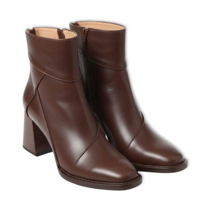Héloïse | Bottines chic en cuir souple à bout carré et talon épais pour femme