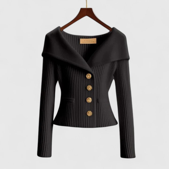 Priscille | Cardigan élégant en maille côtelée à col châle pour femme