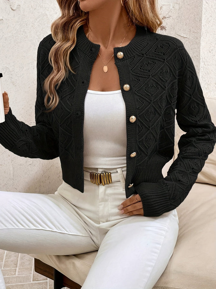 Giulia | Cardigan élégant court en maille texturée à col rond et boutons pour femme