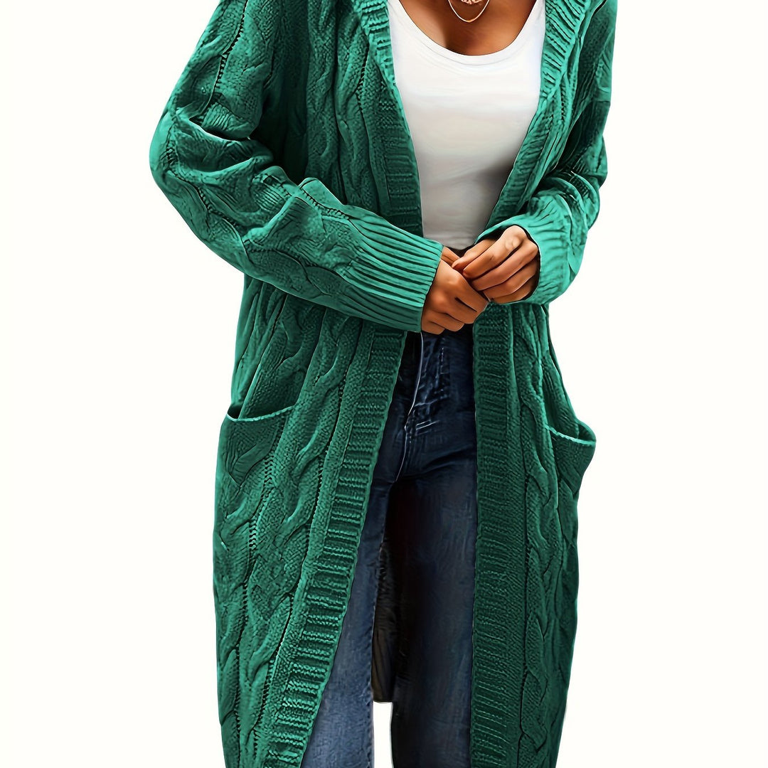 Chloé | Gilet long chic en maille torsadée à capuche pour femme