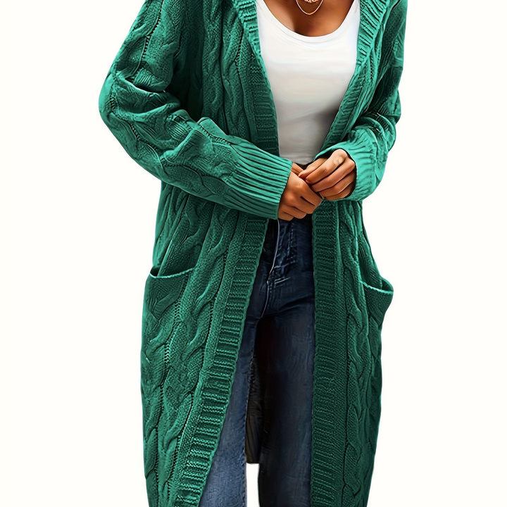 Chloé | Gilet long chic en maille torsadée à capuche pour femme