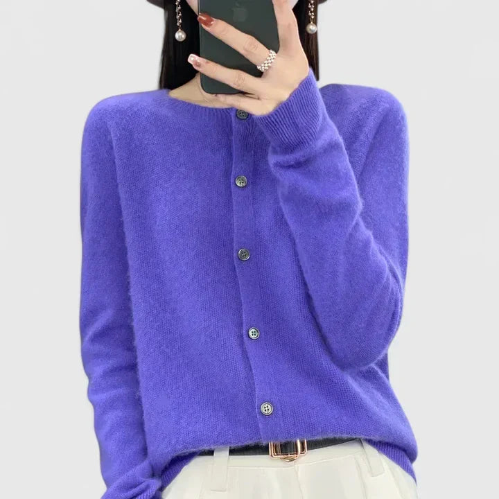 Delphine | Cardigan élégant en maille à col rond et boutons pour femme