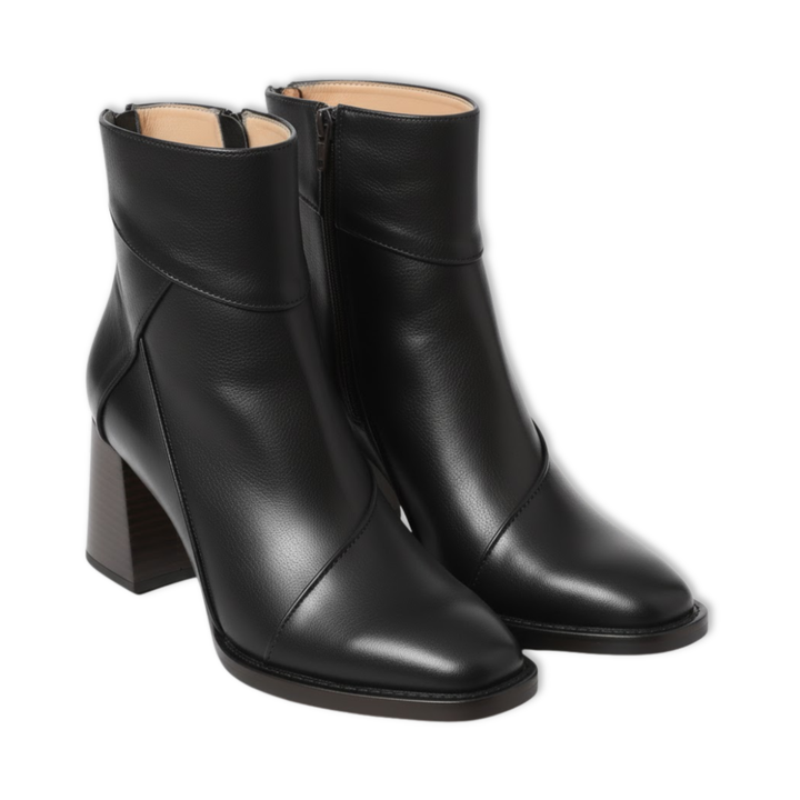 Héloïse | Bottines chic en cuir souple à bout carré et talon épais pour femme