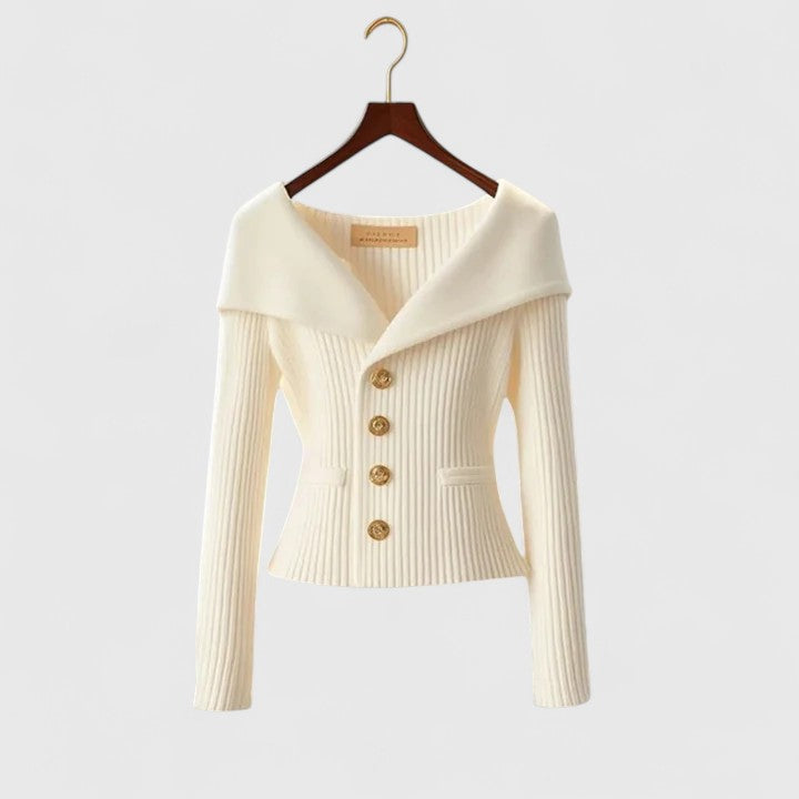 Priscille | Cardigan élégant en maille côtelée à col châle pour femme