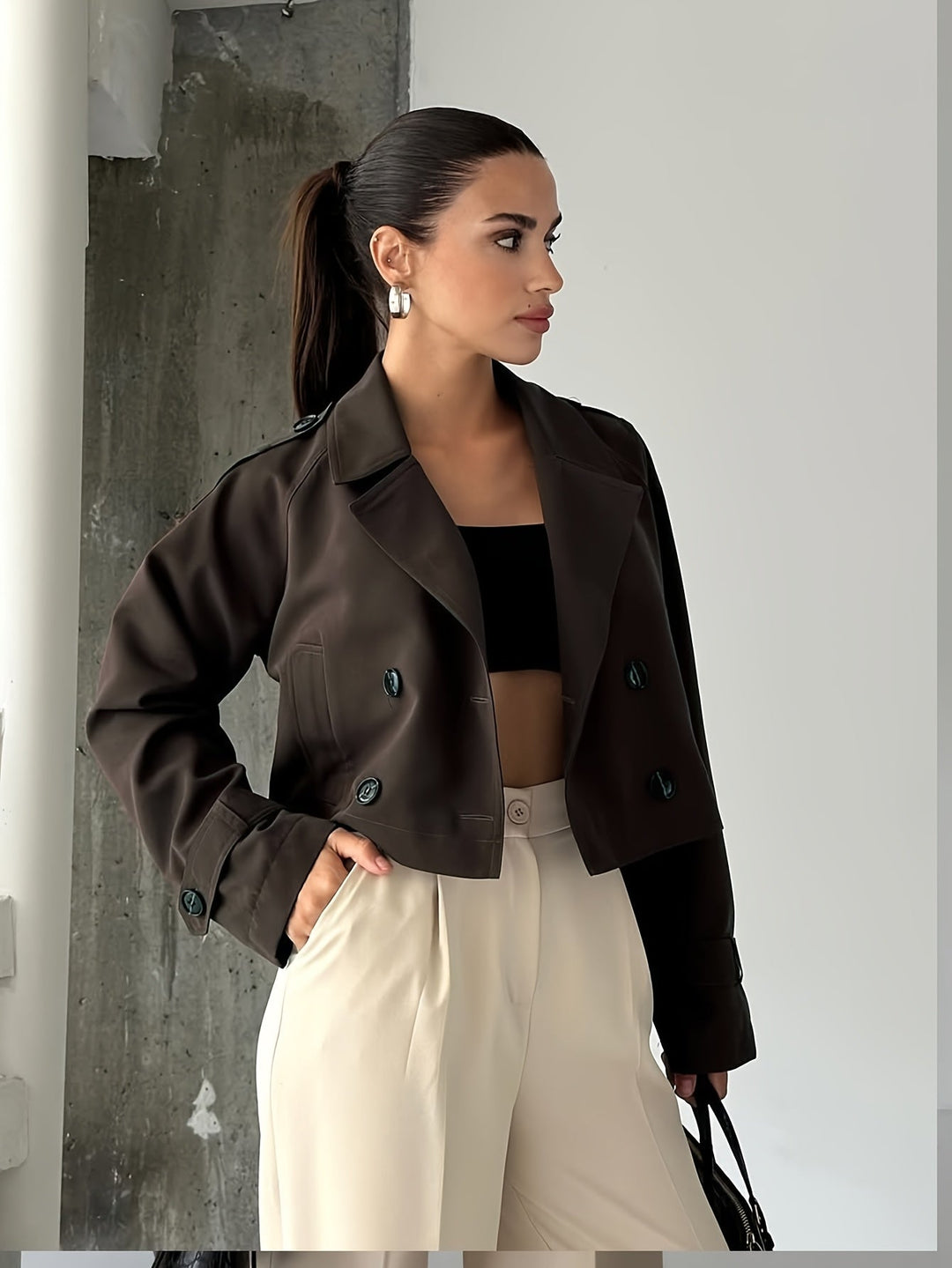 Ysaline | Manteau caban court chic croisé pour femme