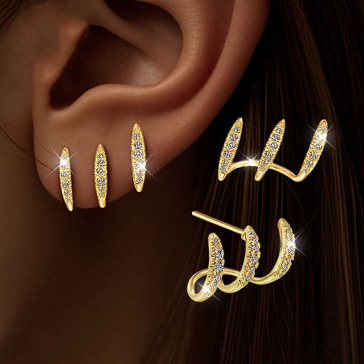 Boucles d'Oreilles Élégantes avec Strass à Trois Griffes