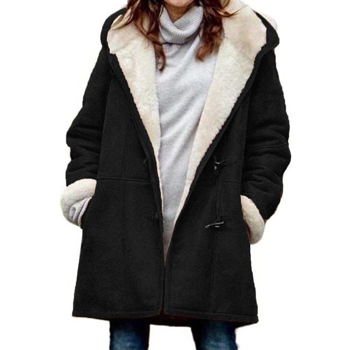 Liliane | Duffle coat élégant court vert d'hiver à capuche pour femme