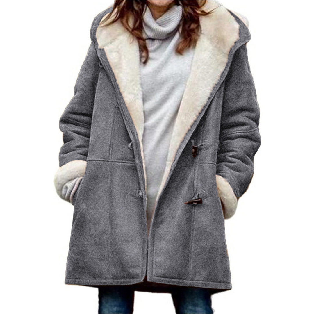 Liliane | Duffle coat élégant court vert d'hiver à capuche pour femme