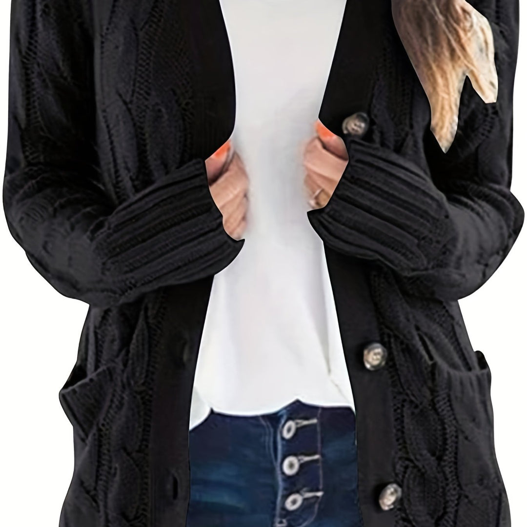 Nathalie | Gilet chic en maille torsadée à col V et boutons pour femme