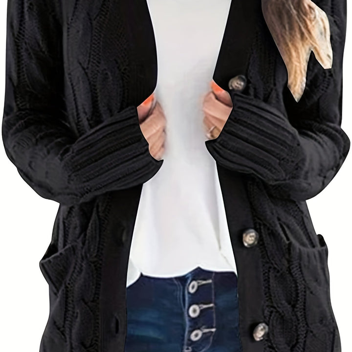 Nathalie | Gilet chic en maille torsadée à col V et boutons pour femme