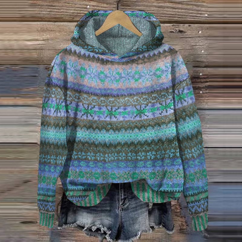 Priscille | Pull d'hiver élégant à capuche en maille jacquard pour femme