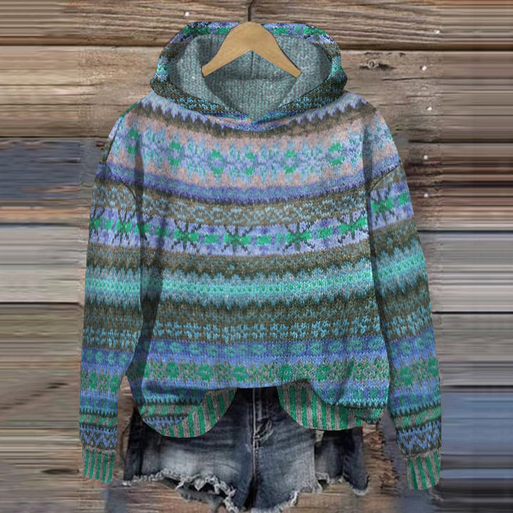Priscille | Pull d'hiver élégant à capuche en maille jacquard pour femme