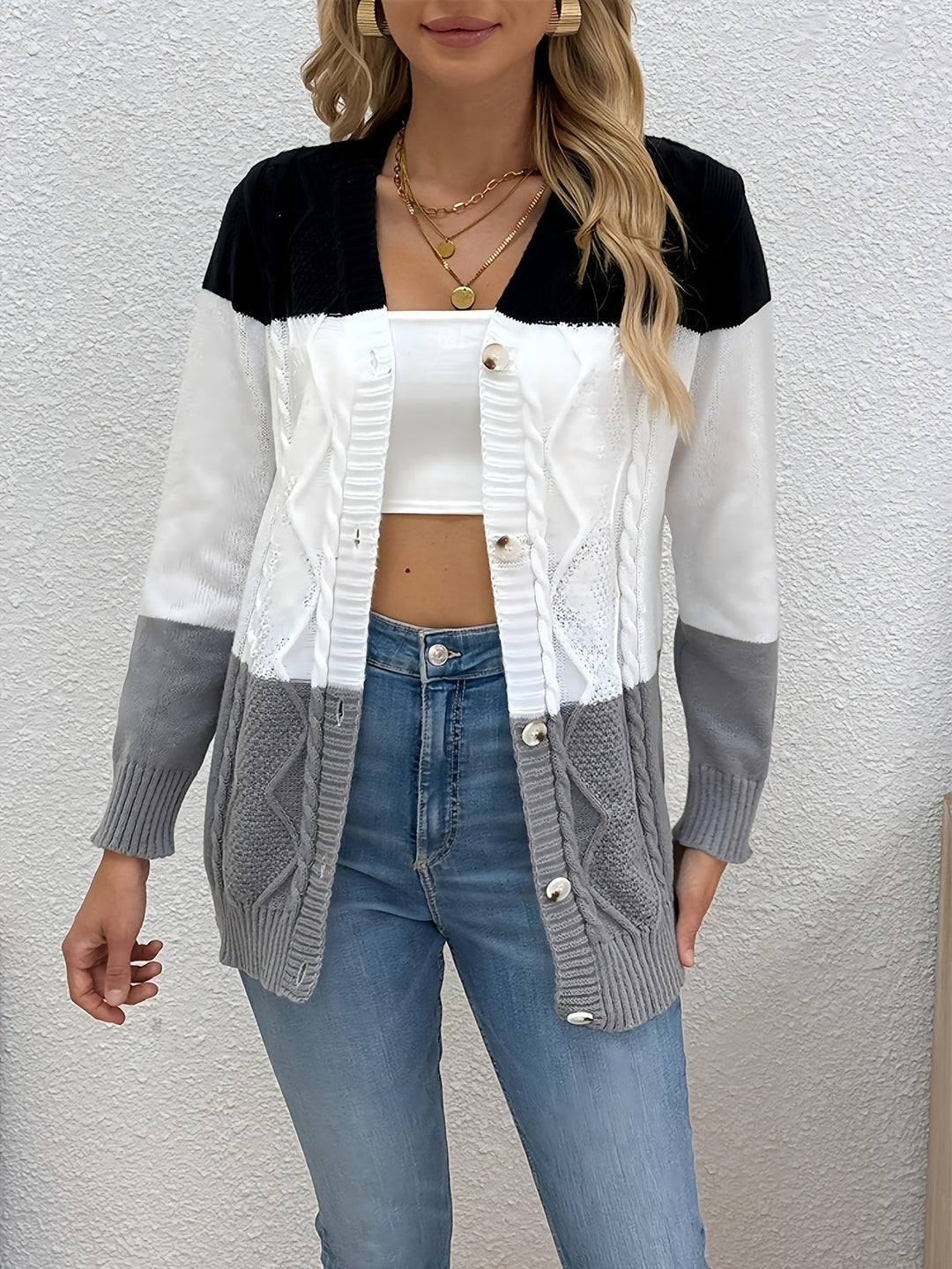 Julie | Gilet chic patchwork en maille pour femmes