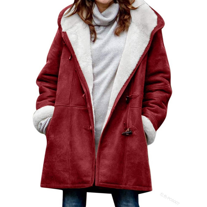 Liliane | Duffle coat élégant court vert d'hiver à capuche pour femme