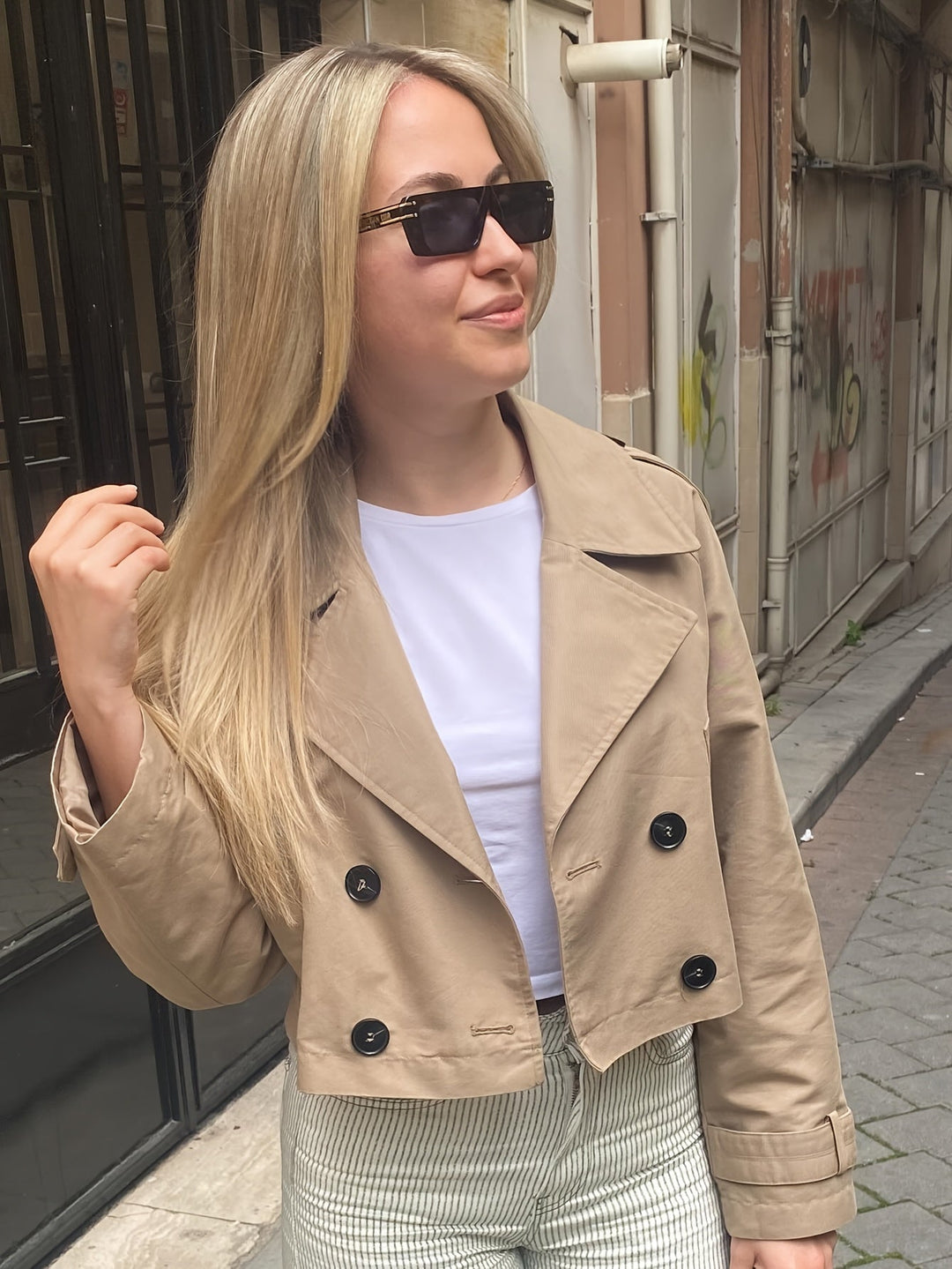 Ysaline | Manteau caban court chic croisé pour femme