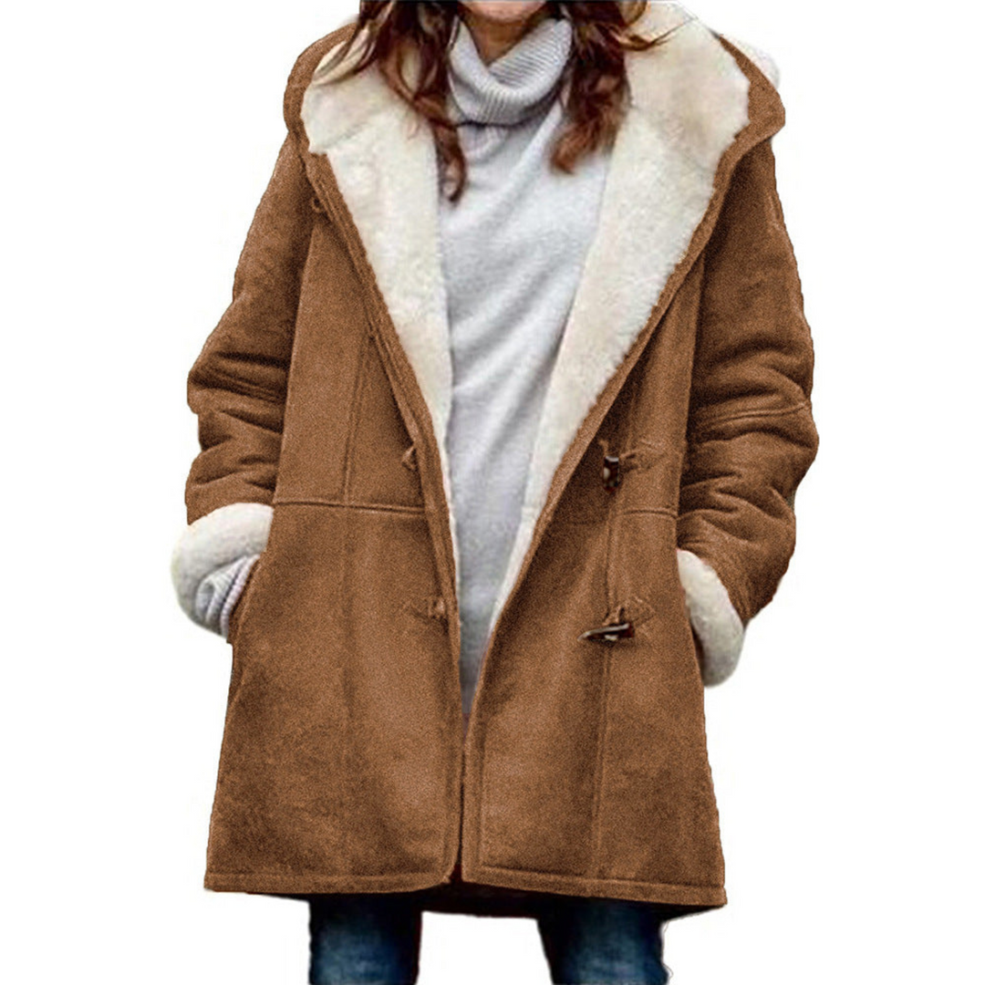 Liliane | Duffle coat élégant court vert d'hiver à capuche pour femme