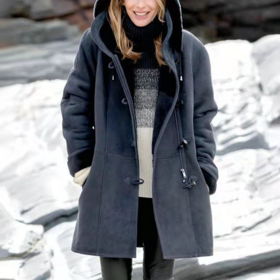 Liliane | Duffle coat élégant court vert d'hiver à capuche pour femme