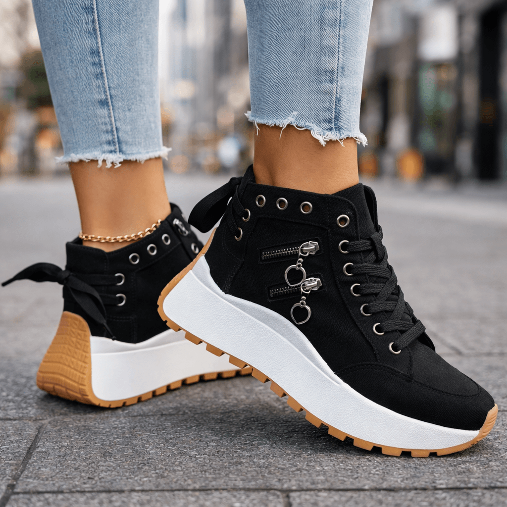 Étiennette | Baskets montantes chic à plateforme compensée avec fermeture à cœur et lacets pour femme