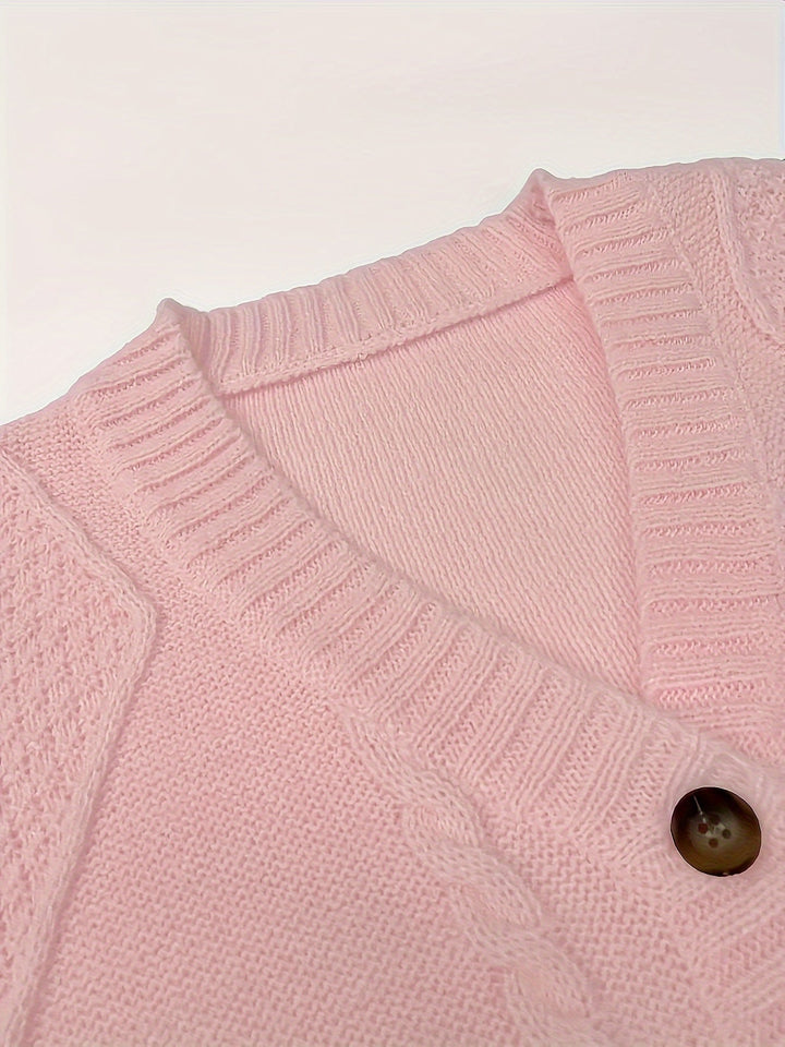 Pénélope | Cardigan élégant en maille torsadée à col V et boutons pour femme