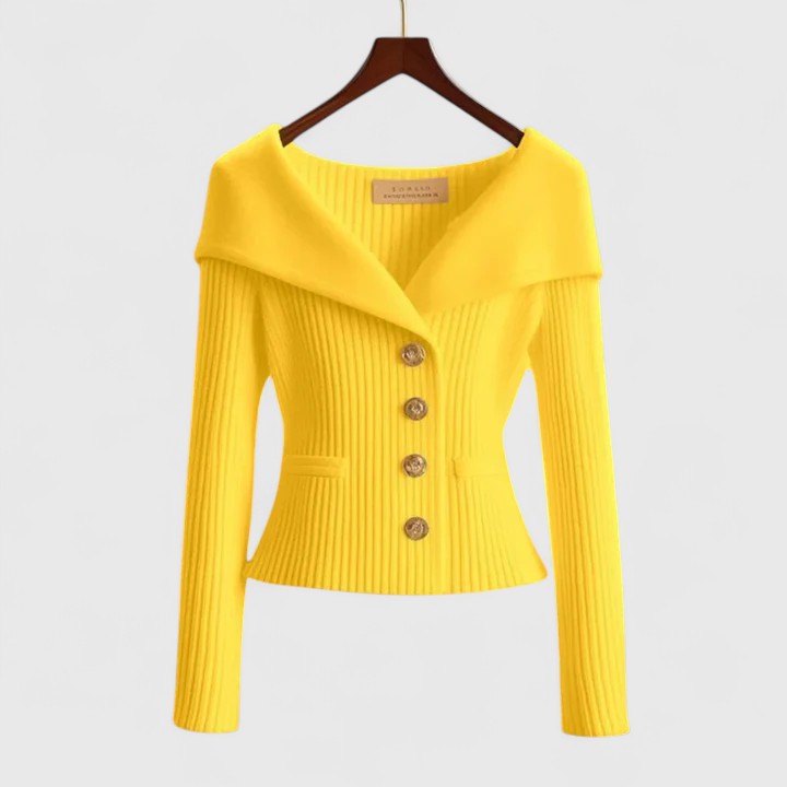 Priscille | Cardigan élégant en maille côtelée à col châle pour femme