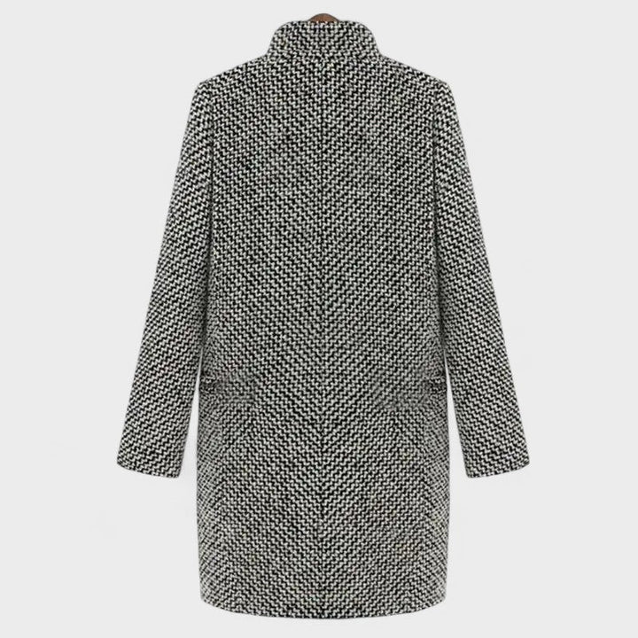 Guillemette | Manteau élégant motif pied-de-poule à double boutonnage et col à revers pour femme