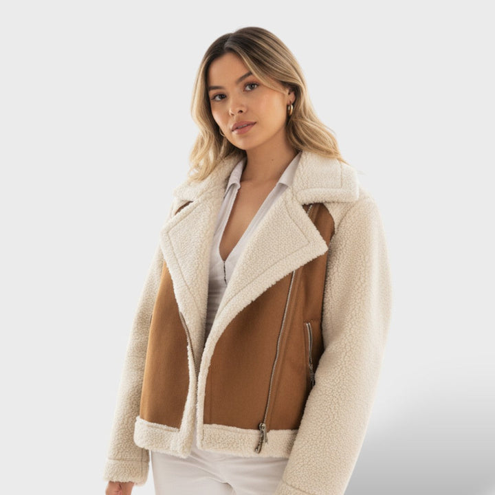 Nadège | Veste chic aviateur en polaire doublée teddy pour femme